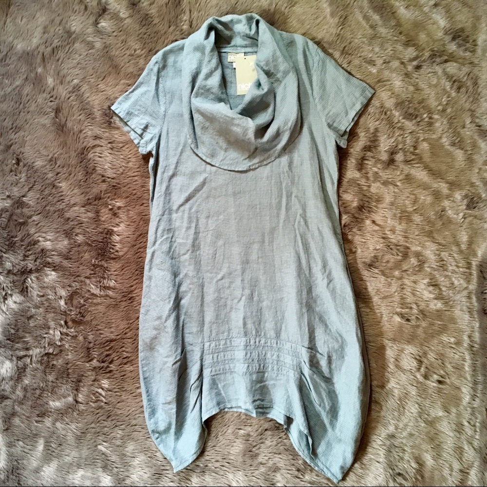 NICHE Linen Tunic Nilgun Derman Blue Cowl July 4th